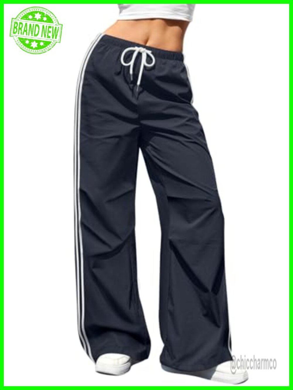Women's Lightweight Cargo Parachute Pants Quick-Dry Elastic Waist Hiking Track